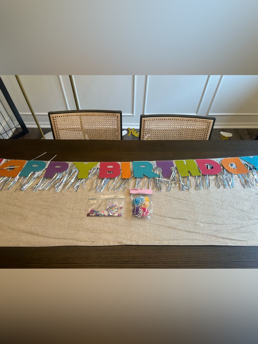 Colorful Glitter Happy Birthday Party Décor Bundle – Banner, Confetti & Cupcake